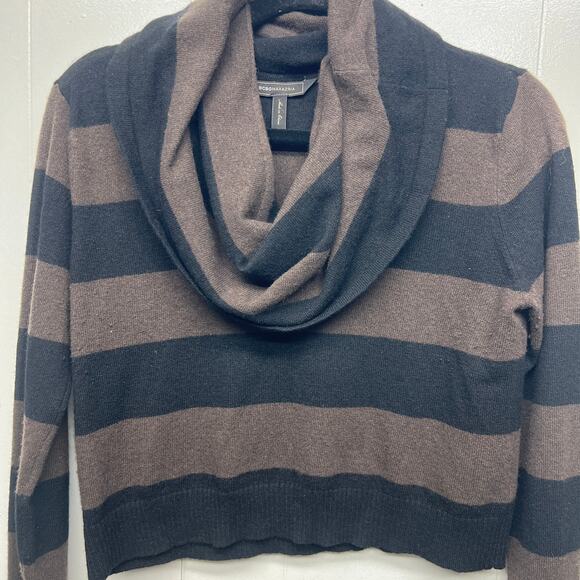 BCBG Maxazria Crop Cowl Neck Striped Women's Sweater Size Small Black & Brown - Picture 3 of 7